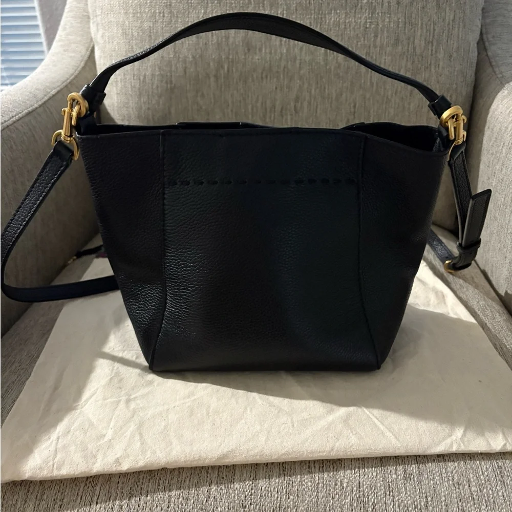 Tory Burch Black Leather Shoulder/crossbody Bucket Bag - Picture 2 of 4